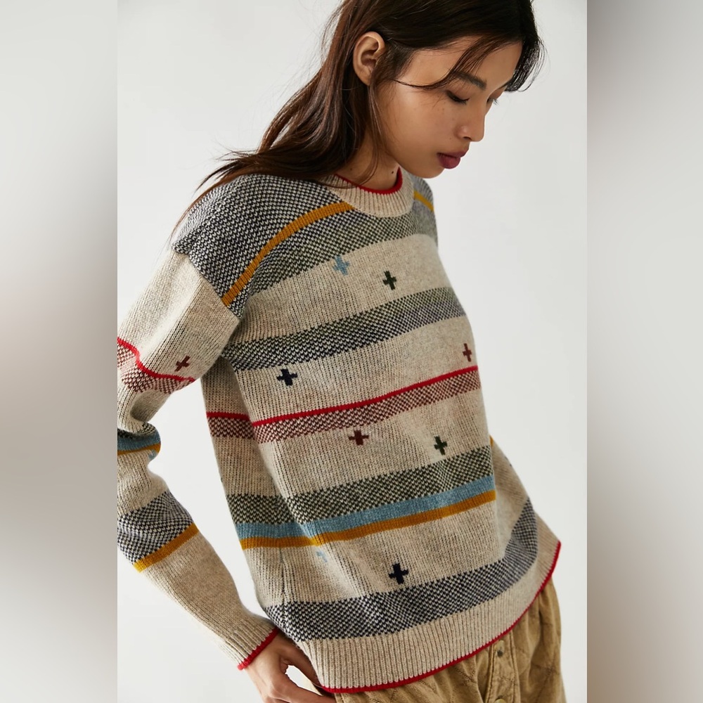 Pendleton Bridger Stripes Lambswool Crewneck Pullover Colorful Knit Sweater sz L - Picture 9 of 13